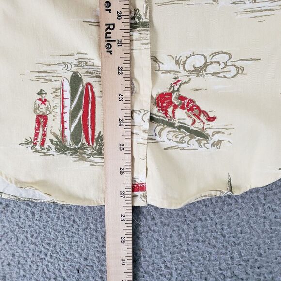VINTAGE Barn Fly Shirt Mens Small Yellow Hawaiian AOP‎ Windsurfing USA Cotton LS - Picture 7 of 10